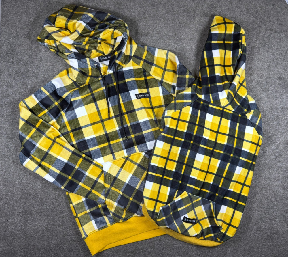 Spark Paws Matching Hoodies Medium Human 3XL Dog Pet Black Yellow Plaid Pullover